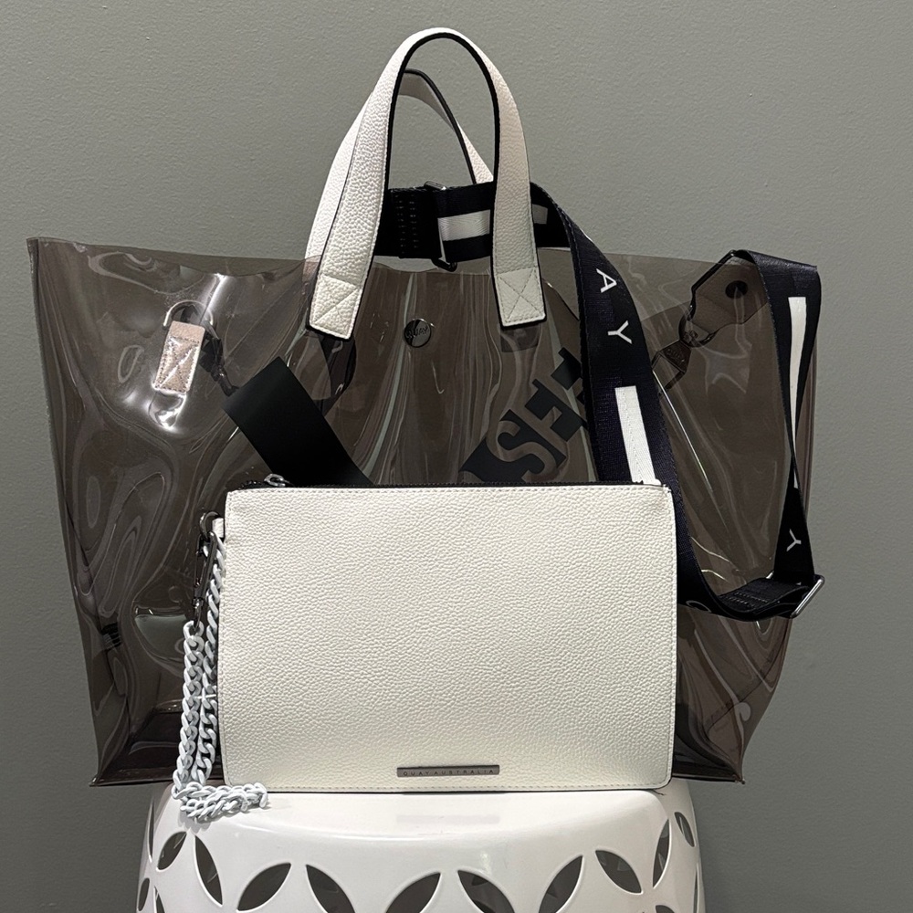 Quay Australia Smoky Transparent Tote with Black and White Straps - Picture 2 of 9